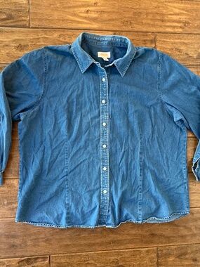 Vintage Talbots Women’s 18W Denim Chambray Button Front Shirt Long Sleeve Top